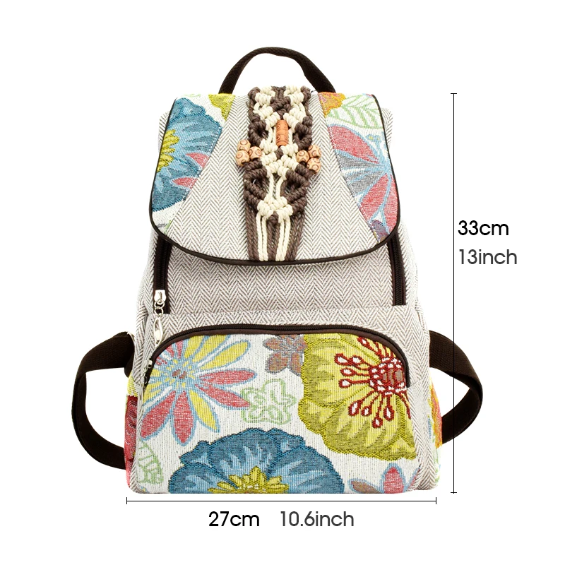 

Women Backpacks Hand Weaving Pretty Flower Bohemia Ethnic Retro Lightweight Large Capacity Travel School Backpacks for Girl