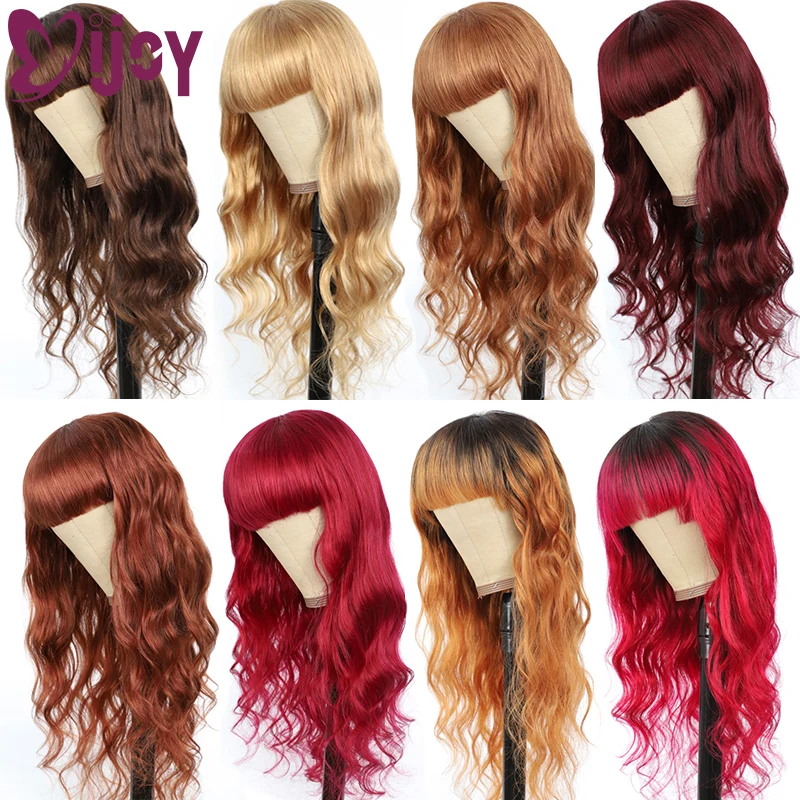 

Brazilian Wig Human Hair Wigs With Bangs IJOY Honey Blonde Full Machine Made Wig Body Wave Human Hair Wig Non-Remy 150% Density