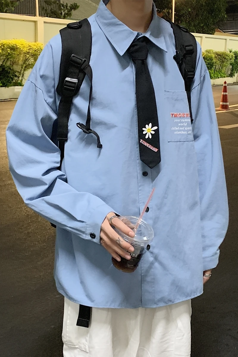 

2020 Spring And Autumn New Men's College Style Printed Long-sleeved Fashion Casual Bottoming Shirt Blue / White / Grey M-XL