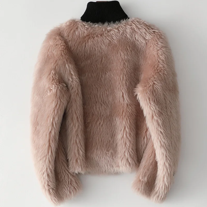 Winter Slim Women Wool Fur Coat Fashion Short Cashmere Jacket Simple Multicolor Options Sexy V-Neck Pocket Female Warm Clothes