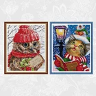 Рождественская кошка сова, крест вышивка шаблон 14CT печатная ткань 11CT холст DMC считается Китайская вышивка крестом наборы