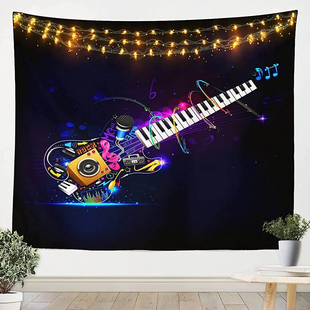 

Erosebridal Guitar Tapestry XLarge,Rock Musical Notes Tapestries,Jazz Saxophone Piano Tapestry Wall Hanging for Kids Boys Girls