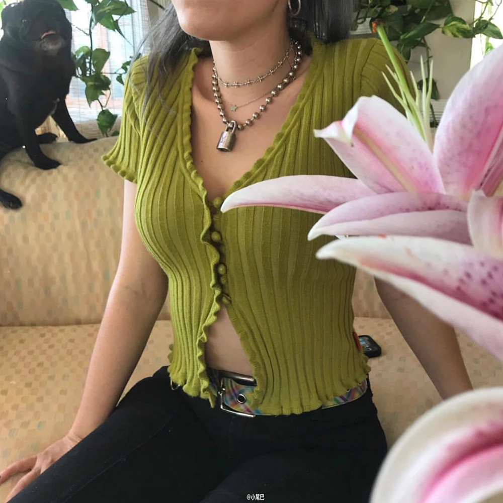 Летняя Осенняя Женская футболка Blusa Mujer с v образным вырезом трикотажная
