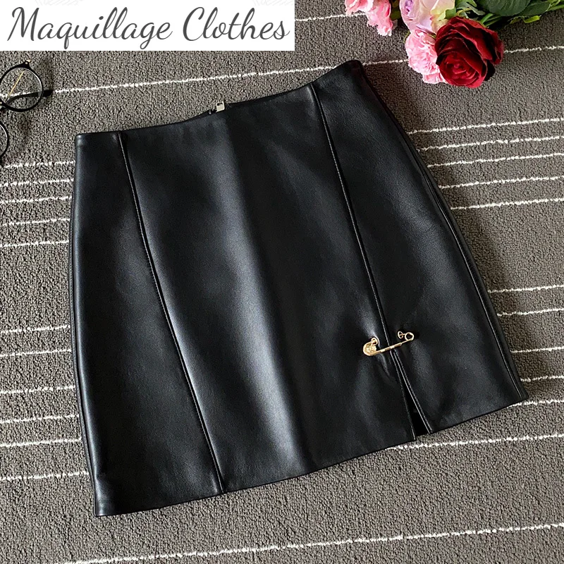 

2021 Autumn Women's Sheepskin Realther A-line skirts High quality Leather mini skirt C211
