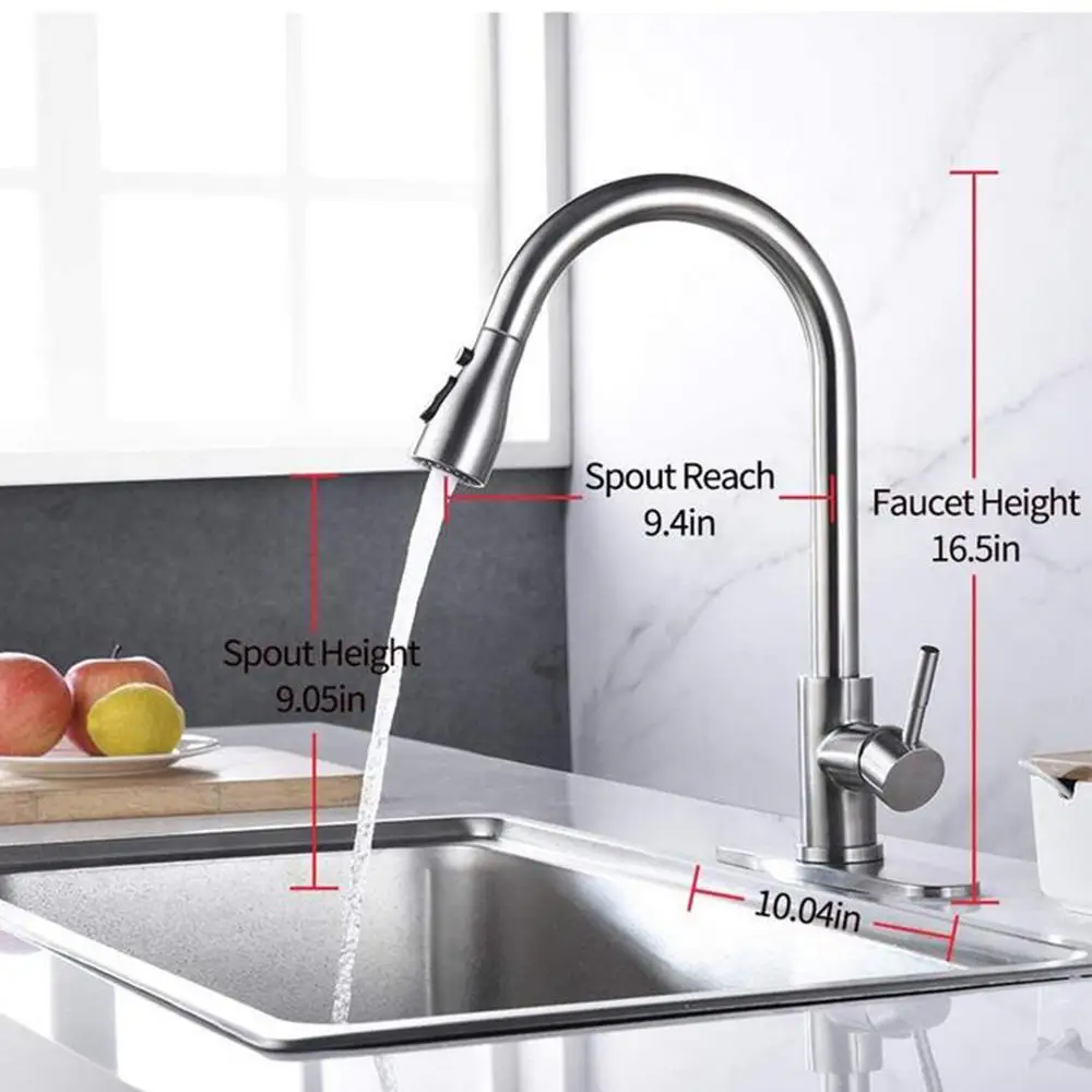 

Single Handle High Arc Brushed Nickel Pull out Kitchen Faucet Single Level Stainless Steel Sink Faucets with Pull down Sprayer