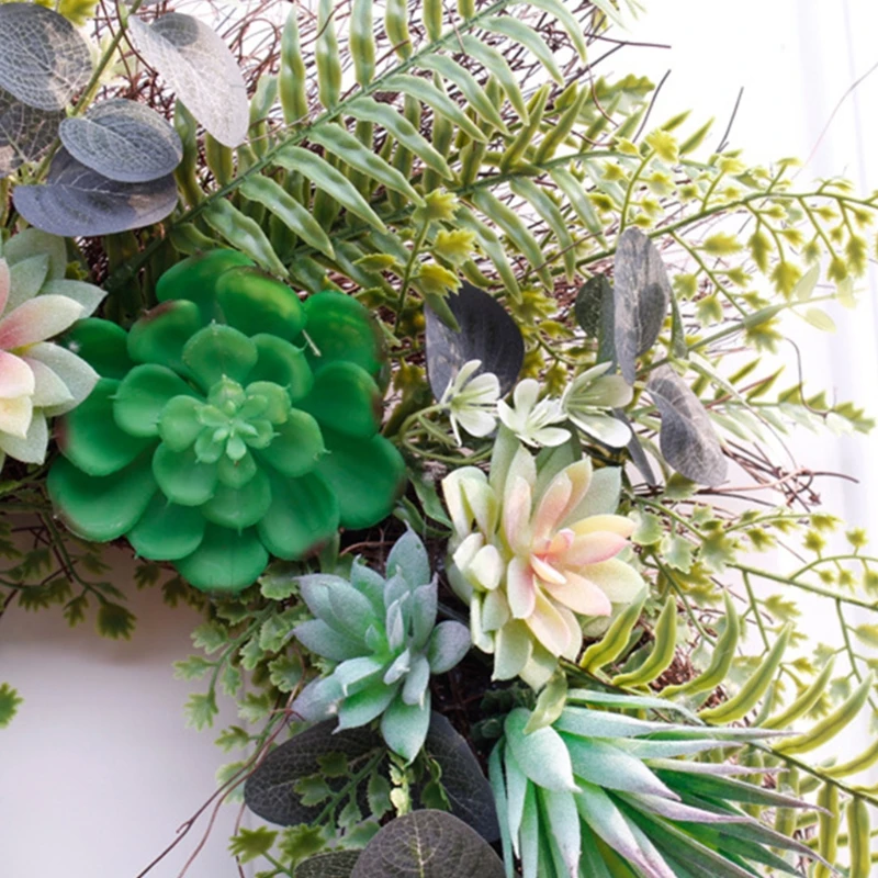 

22 inches Artificial Succulents Wreath Green Garlands Decorations for Home Wall QX2E