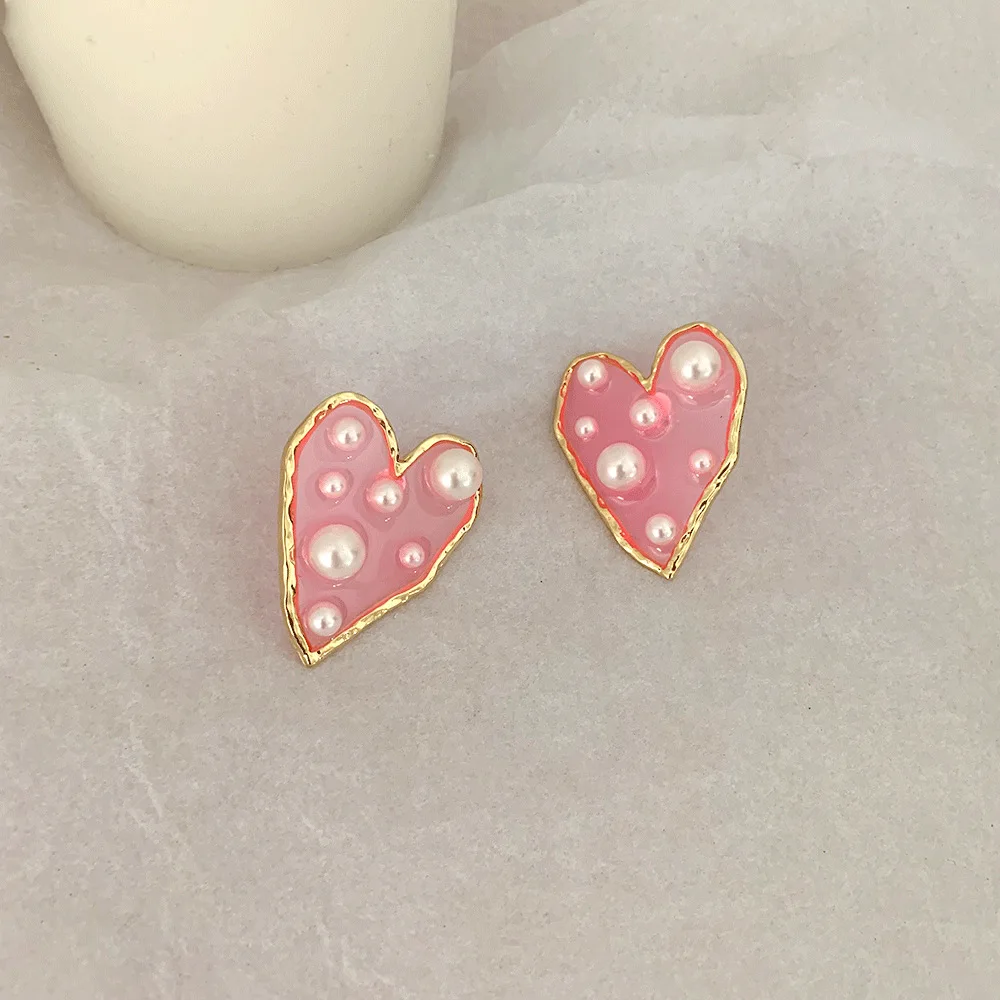Корейский Новый Дизайн розовое желтое прозрачное в форме сердца с жемчугом