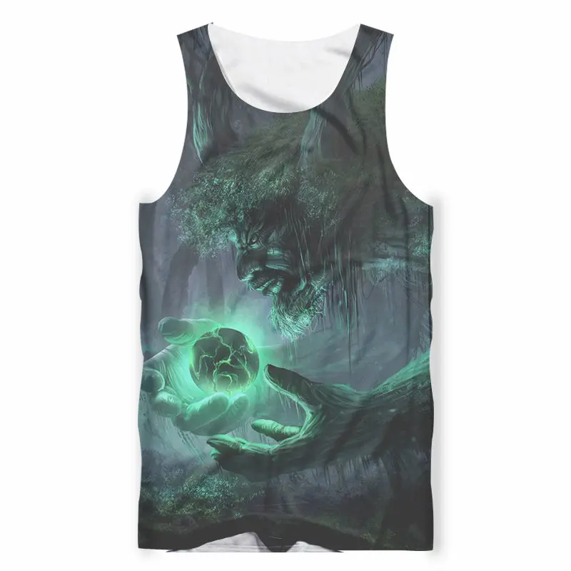 Пугающий жилет с принтом демона летние мужские и женские крутые майки модный без