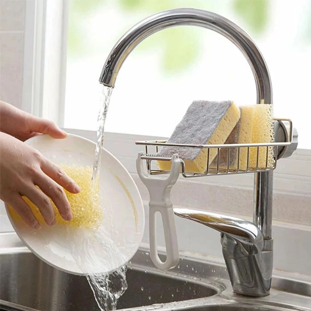 

Kitchen Sponge Holder Brush Soap Organizer Storage Rack Sink Caddy Sponge Holder Shower Tray Stainless Steel Drainer Shelf