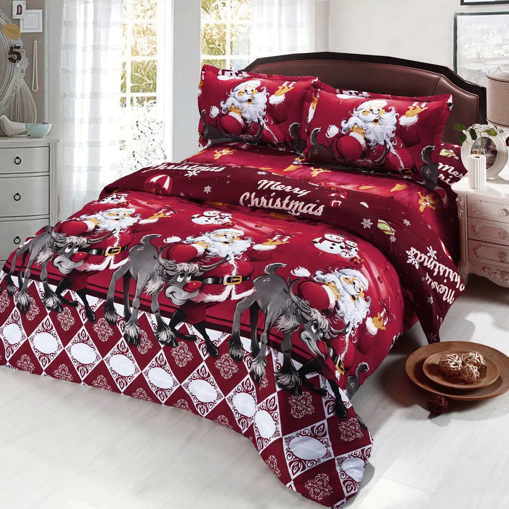 4pcs Christmas Santa Claus Bedding Sets Decorations For Home 3D Printed Cotton Set Duvet Cover Bed Bedclothes | Дом и сад