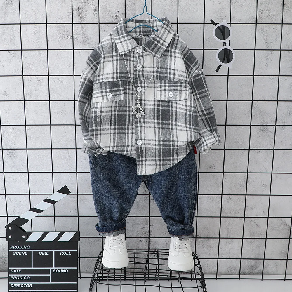 2019 г. Комплекты детской одежды модные костюмы для мальчиков клетчатые топы с