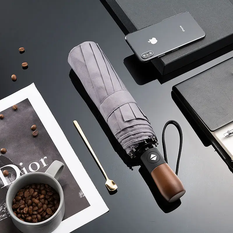 

Wooden Strong Windproof Automatic Umbrella Rain Women 3Fold Female Male 10 Bone Car Luxury Large Business Umbrellas Men Parasol