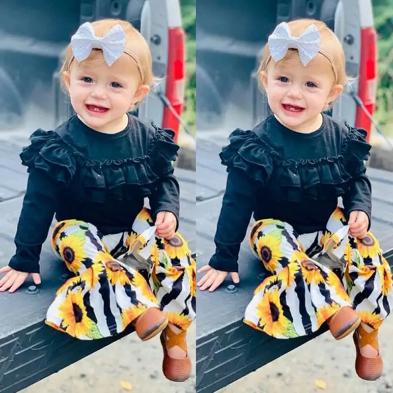

Newborn Kid Baby Girl 3M-3T Clothes Tops Sunflower Striped Pants Outfits 2Pcs Set