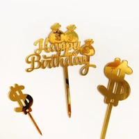 acrylic happy birthday cake topper novelty money bag rich wishes cake topper for business men birthday party cake decorations