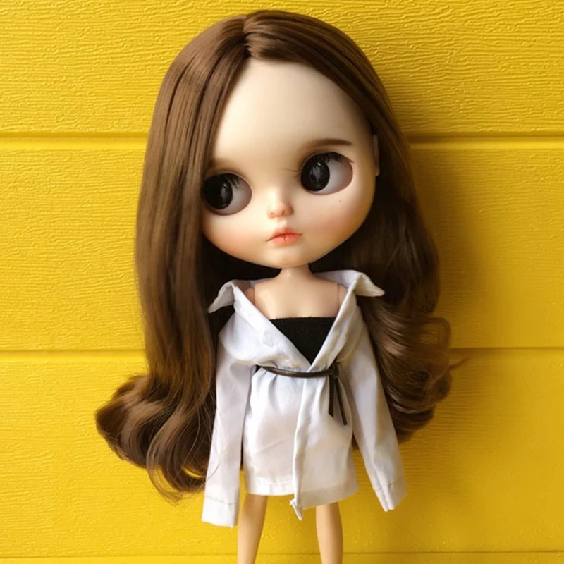 

Fashion Blythe Clothes Oversize White Long Shirt With Leather Strap Suitable for Barbies Blyth OB24 Azone 1/6 Doll Accessories