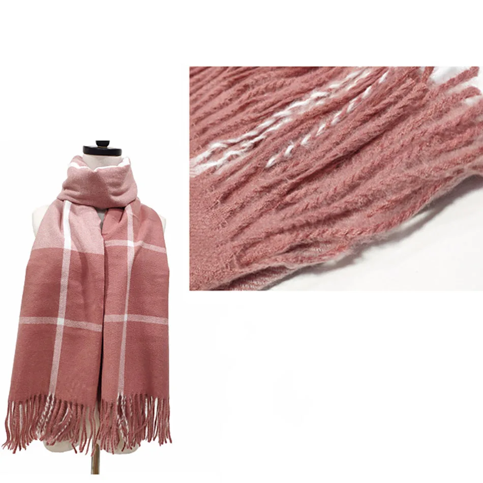 Утолщенный Теплый Женский кашемировый большой шарф в клетку зимний шерстяной