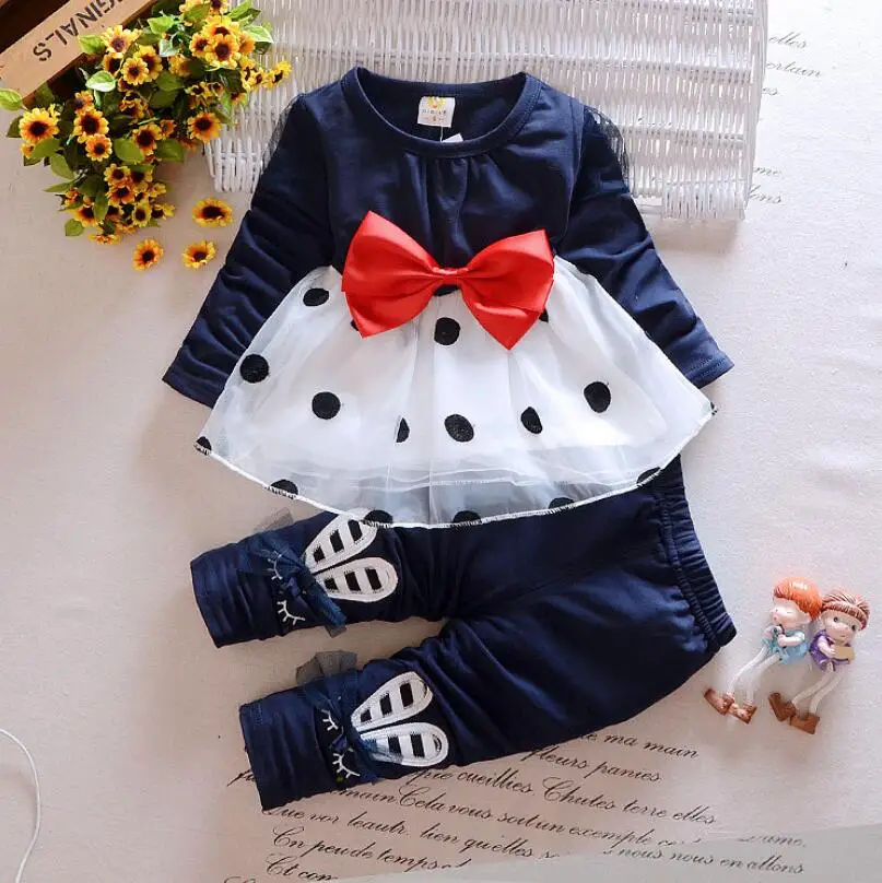 Комплекты одежды для маленьких девочек весенне осенний Модный хлопковый топ +