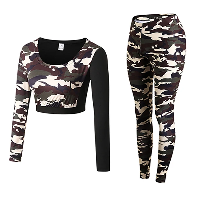 Set-2 Женская Спортивная одежда для йоги спортивный костюм для фитнеса спортивный костюм для женщин Камуфляжный сжатый Йога Леггинсы одежда для занятий спортом для спортивного зала одежда - Цвет: Set-2