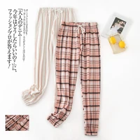 women cotton pajama pants plaid striped sleep bottom spring autumn female nighty trousers ladies nightwear homewear loungewear