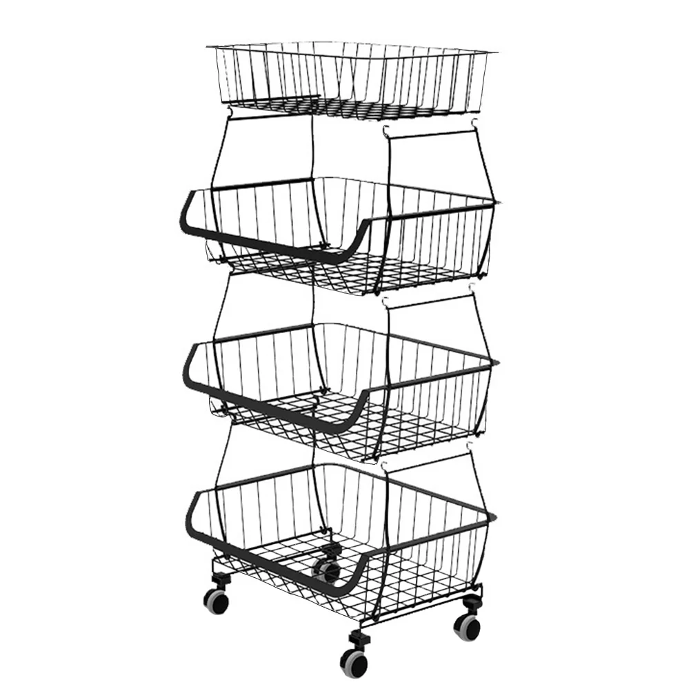 

1Pc Household Storage Holder Foldable Storage Shelf Floor Movable Rack (Black)