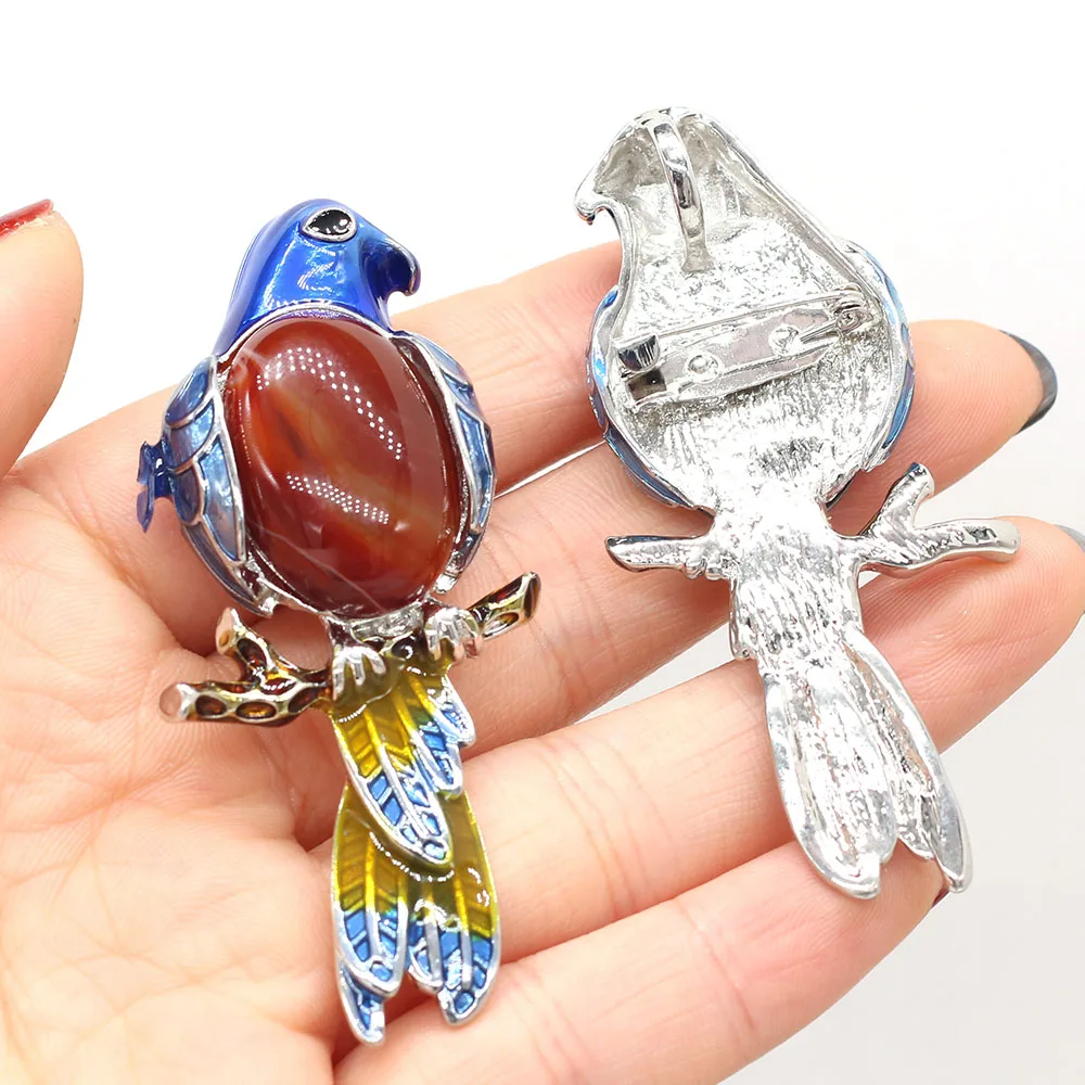 Женский брошь с натуральным камнем и клоисонне, в форме попугая, для создания ювелирных изделий, декорирования одежды и аксессуаров.