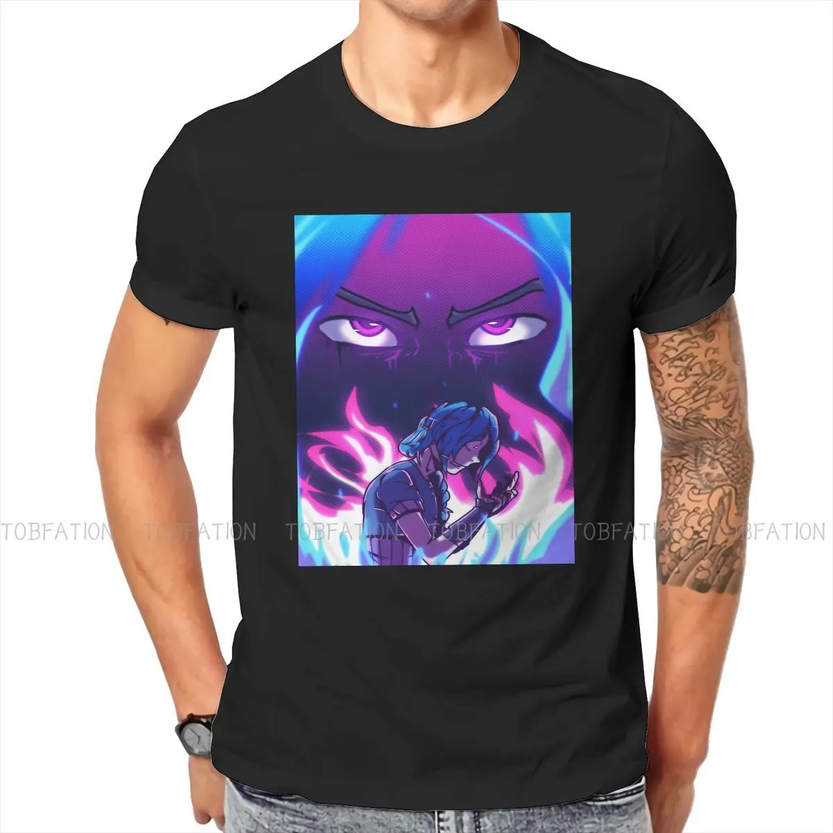 

Arcane League of Legends LOL Anime TShirt for Men Angry Eyes Soft Leisure Tee T Shirt Novelty New Design Fluffy