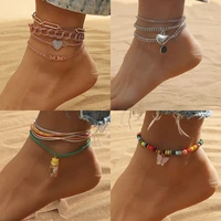 multi layer chain anklet for women love heart drifting bottle butterfly pendant ankle bracelet gold color party beach jewelry