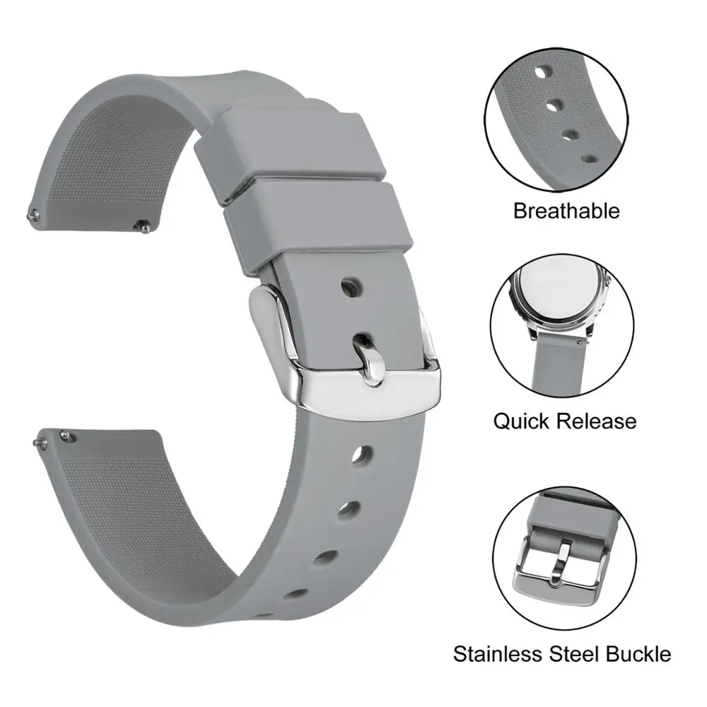 Anbeer Silicone Watchband 14mm 18mm 20mm 22mm 24mm Quick Release Replacement Bracelet Men Women Black Sport Rubber Watch Strap