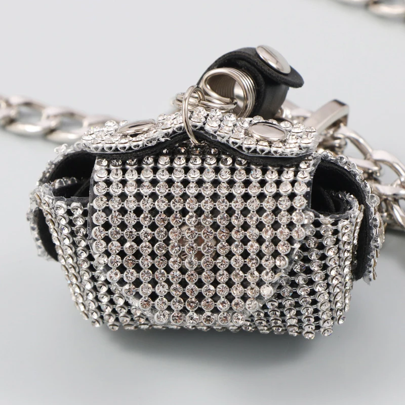 

TWOTWINSTYLE Metal Chain Silver Belt For Women Patchwork Diamond Mini Waist Bags Fashion Belts Female New Accessories 2021 Style