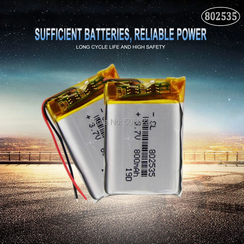 

2pcs High Quality 3.7V 802535 800mAh Li-ion Polymer Lithium Battery 3.7 Volt Lithium Ion Li-po Li-polymer Batteries Cells