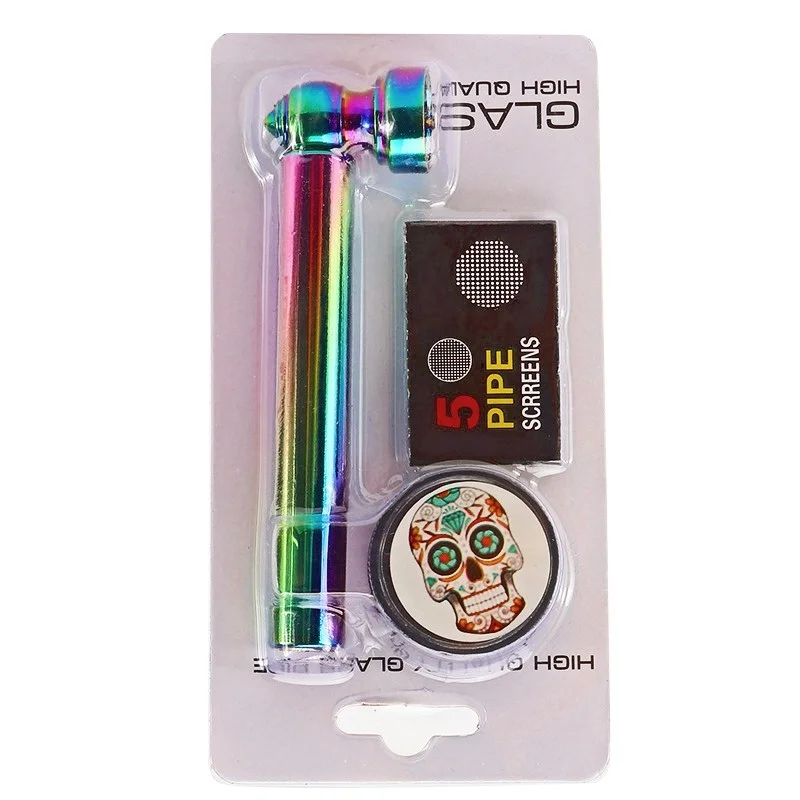 Горячая Распродажа радужные Металлические курительные трубки с мини черепом