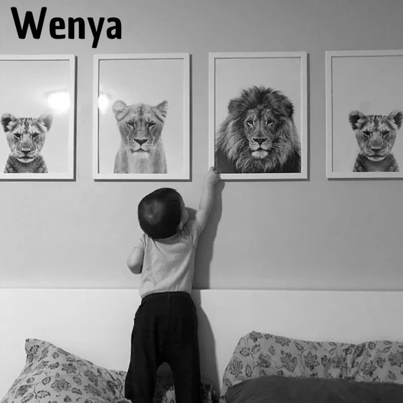 

Lion Cub Print Black And White Lioness Animals Posters Safari Nursery Wall Decor Baby Animal Kids Wall Art Canvas Painting