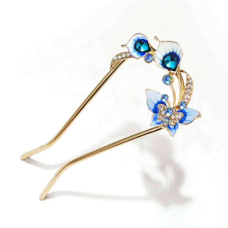 

Flower U-shape Butterfly Rhinestone Hairpins Metal Peacock Hair Sticks Women Girl Ancient Bride Hairclip Hair Accessories