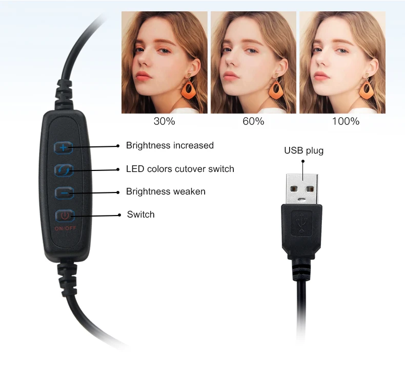 Светодиодный светильник для селфи с регулируемой яркостью USB для телефона, кольцо, лампа для макияжа, туалетный столик, туалетный столик, зеркальный светильник, видео-студия, красивый фото светильник