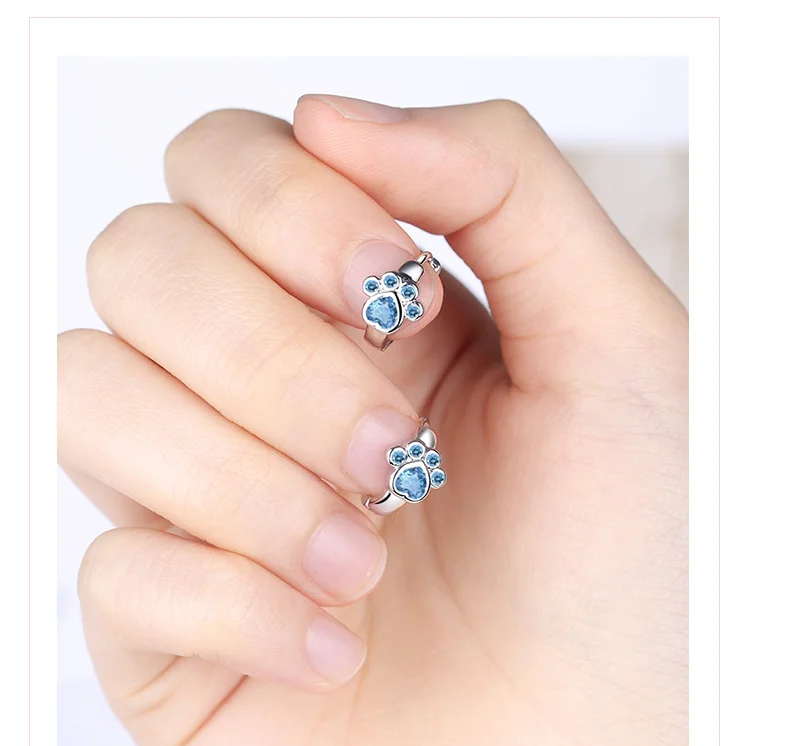 

925 Sterling Silver Crystal Cat Paw Piercing Stud Earring For Women Girls Party Jewelry Pendientes Accessories eh263