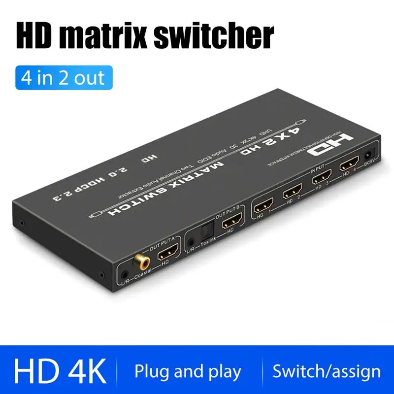 

Новейший 4x2 HDMI-совместимый матричный коммутатор UHD 4K * 2K @ 30HZ 3D Audio EDID двухканальный АУДИО экстрактор для ТВ приставки/ноутбука/игр