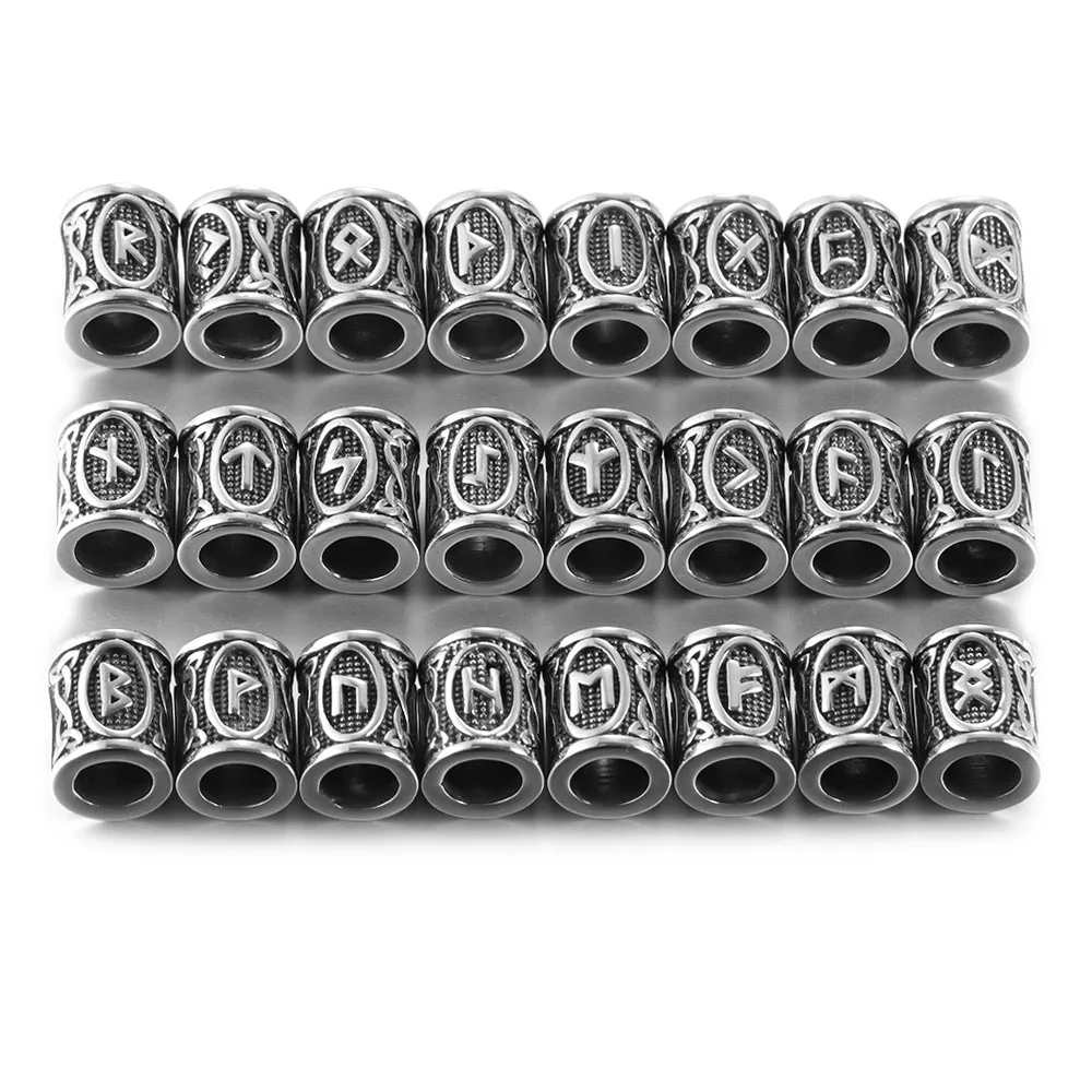 8mm Hole 24 шт. Нержавеющая сталь Руна викингов бусины для волос бороды с большим отверстием 6 мм 8 мм Старший ФУТАРК для плетения браслетов своими руками расходные материалы - Цвет: 8mm Hole
