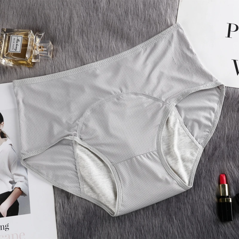Серый Менструальные трусики, женское нижнее белье, Culotte menstrumelle, хлопковые герметичные трусы, трусы размера плюс L-6XL, физиологические трусы - Цвет: Серый