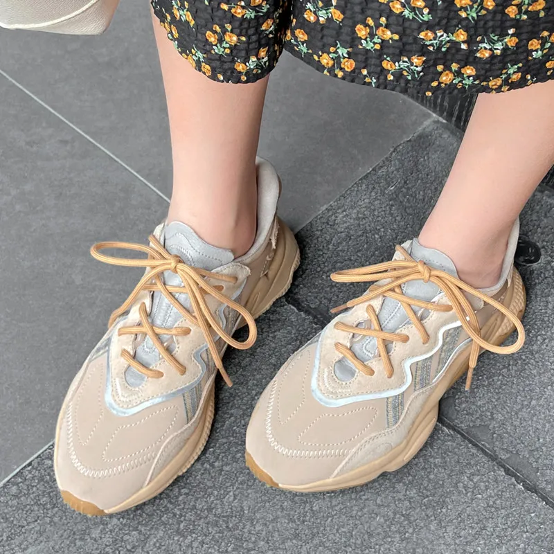 Summer Shoes Round Toe Popular Sneakers Lace-Up Female Mixed Colors Women Flats Casual Walking Platfrom | Обувь