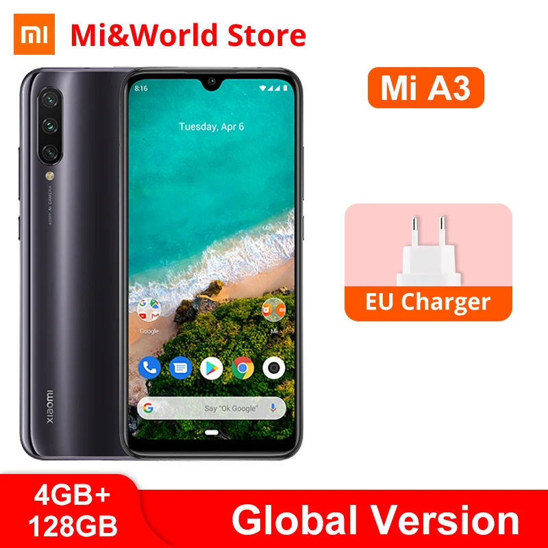 Глобальная версия Xiaomi Mi A3 4 Гб 128 мобильный телефон Snapdragon 665 48MP Тройная камера s 32MP