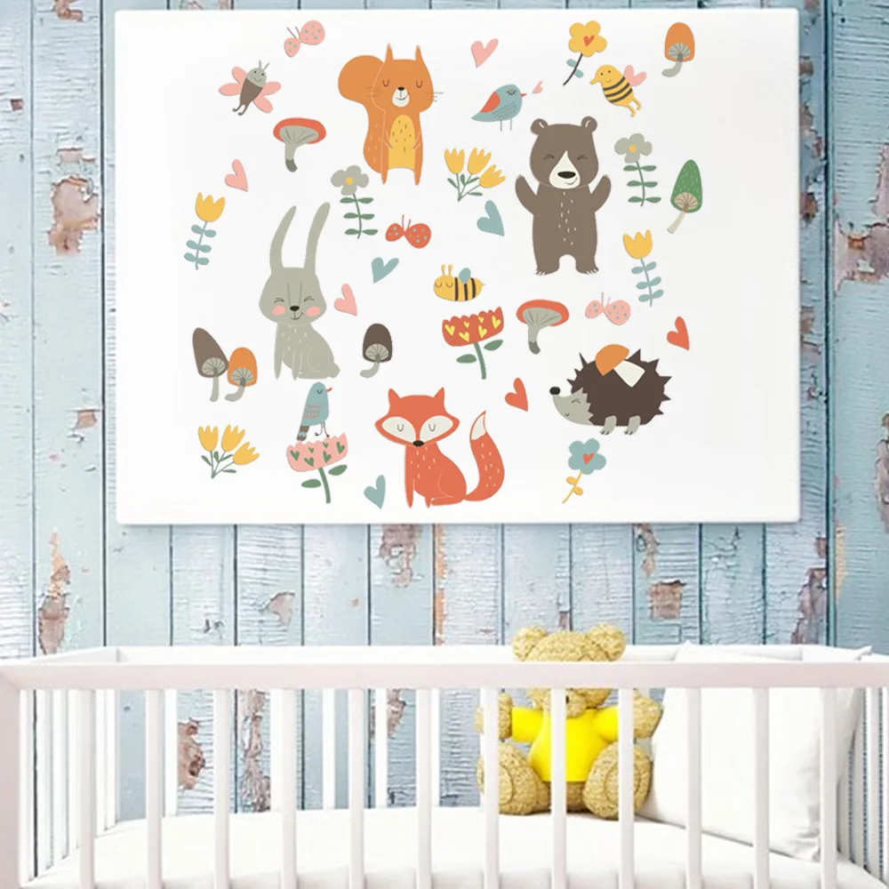 

Wall Sticker for Kids Rooms Bedroom Decorations Forest Animal Party Wallpaper Mural Home Art Decals Cartoon Combination Stickers
