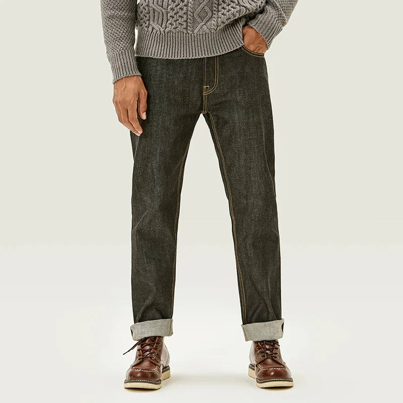 MBBCAR original West Coast Harajuku heavyweight one washed demineralised black cow Red Line Denim straight mid rise jeans 701A