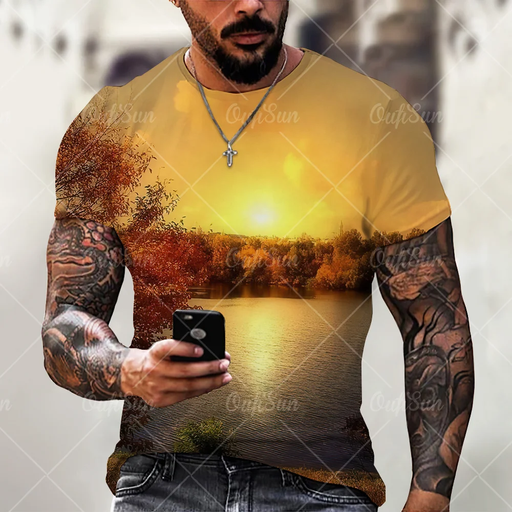 

Men's T-shirt Summer Fashion 3D Printing Short Sleeve Tees Tops Street Harajuku Style Oversized Tops Landscape Pattern Clothes
