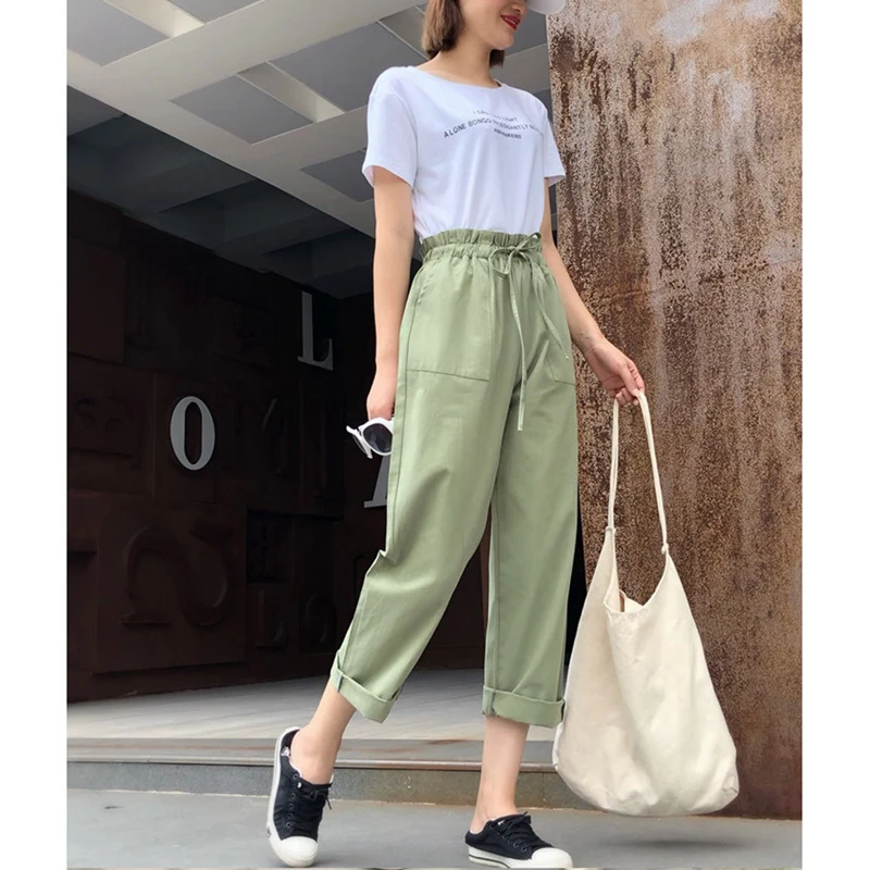 

Casual Loose Harem Pants Women Female Student Korean High Waist Wide Leg Pants Trousers