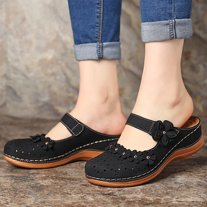 Женские босоножки Женская летняя удобная Пляжная обувь с цветочным принтом