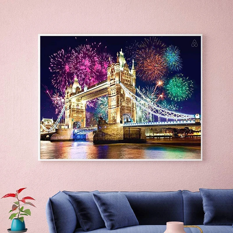 

Full Of Diamond Firework Bridge Diy Decorative Diamond Decoration for Home Wall 30*40CM 5D Diamond Painting Picture