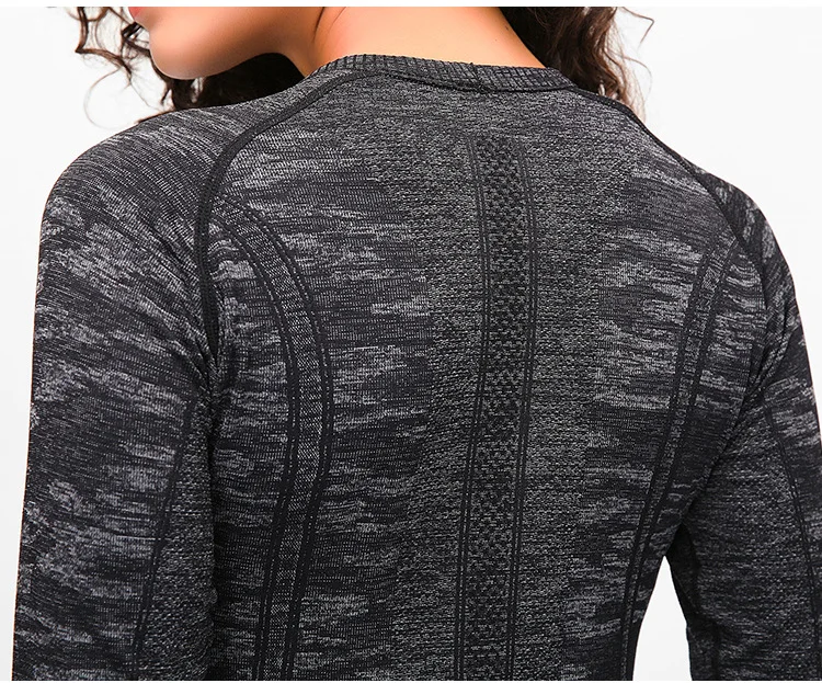 Heathered black Eshtanga рубашки для йоги, женские осенние спортивные футболки с длинным рукавом, футболки для фитнеса, спортзала, бега, быстросохнущие рубашки для йоги - Цвет: Heathered black
