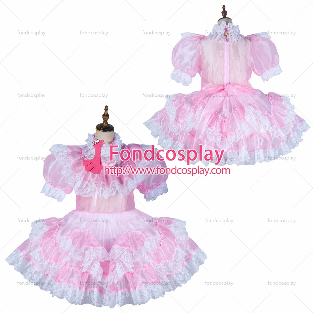 fondcosplay adult sexy cross dressing sissy maid short baby pink organza dress lockable Uniform costume Tailor-made[G2153] |