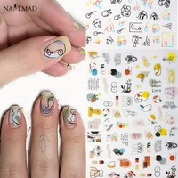 1pc abstract women nail sticker 3d nail art sticker decals tropical leaves nail adhesive sticker decals decorations