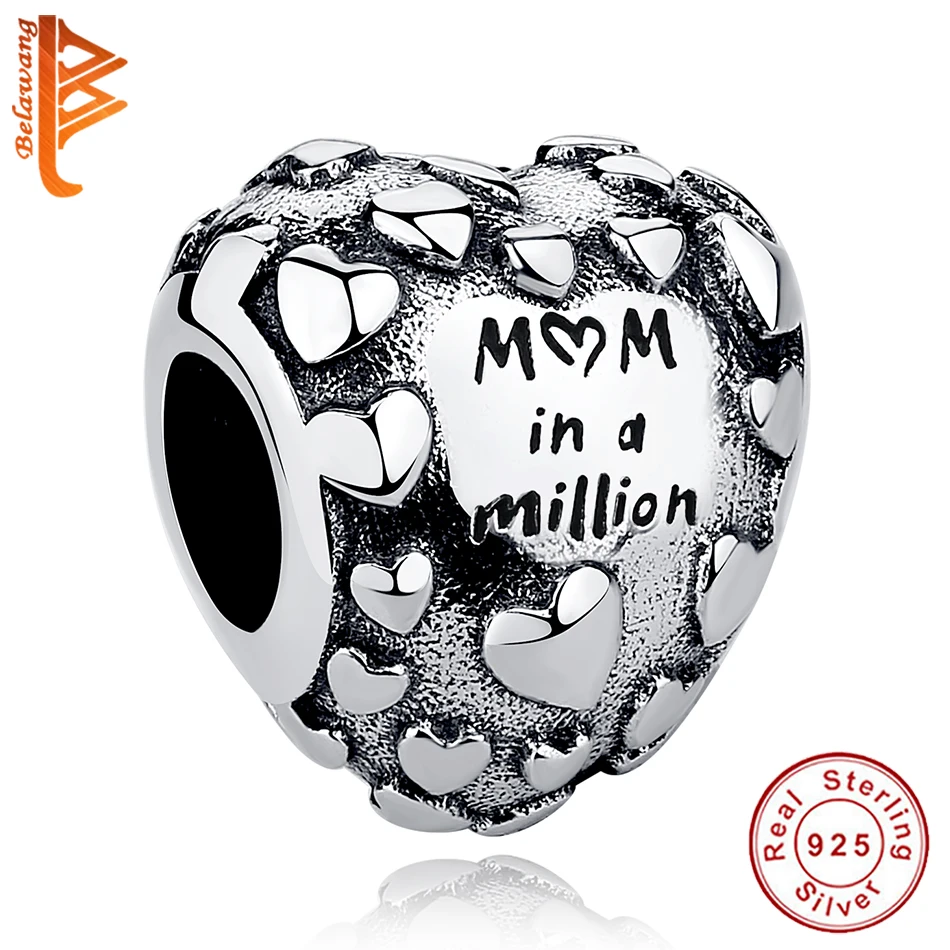 Новый подлинный 925 пробы Серебряный винтажный браслет Love Mom In A Million бусина Шарм в
